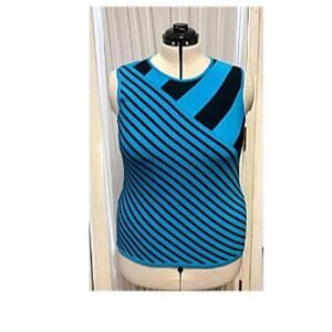 Kathy Levine by Request blue asymmetrical stripes sleeveless top. Size large